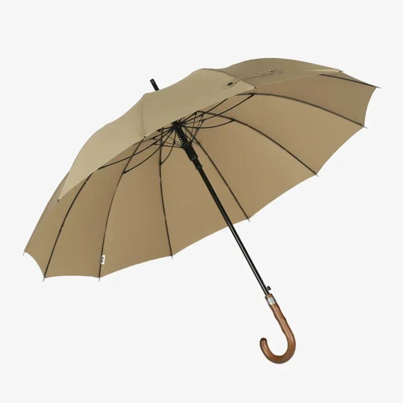 Large Umbrella Men 12K Luxury Parasol Umbrella Windproof Corporation Wooden Long Handle Golf Umbrella Heavy Rain Business