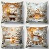 Christmas Pillowcases: Snowman, Santa, and Festive Scenes Sofa Bed Cushion Cover, New Year Home Decoration