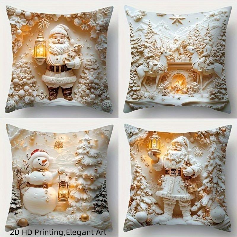 Christmas Pillowcases: Snowman, Santa, and Festive Scenes Sofa Bed Cushion Cover, New Year Home Decoration