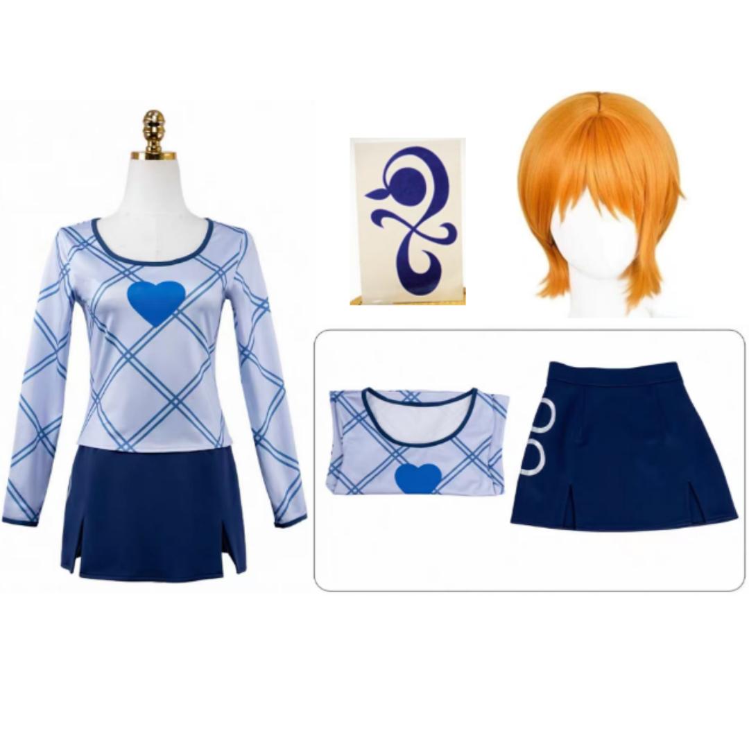 

Ensemble complet de olympiques de cosplay Nami pour femmes et filles, haut et jupe, tenues de ceinture, fête d Halloween et de c 2XL темно-синього кольору