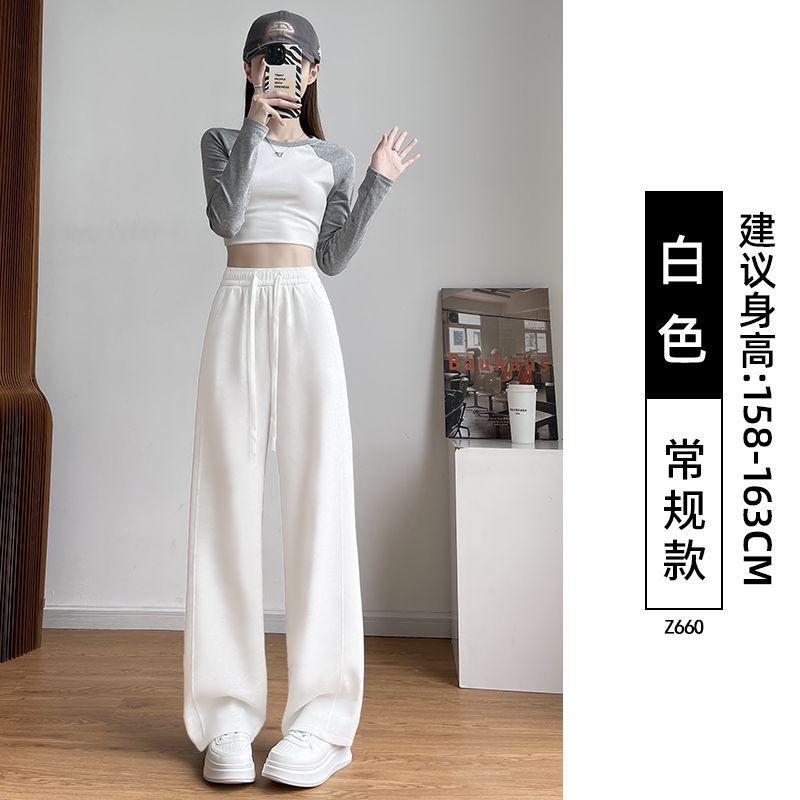 Womens Wide Leg Straight Cut Pants 2026 Fall Thick Fleece Lined Loose Fit High Waist Comfortable Casual Trousers