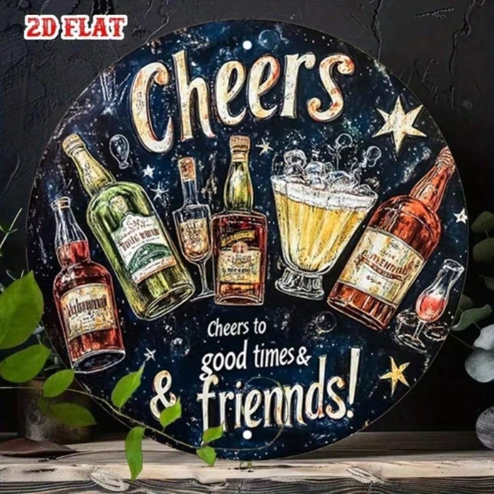 Metal Wall Art Round Wine Decor 7.8 Inch Gift for Friend Party