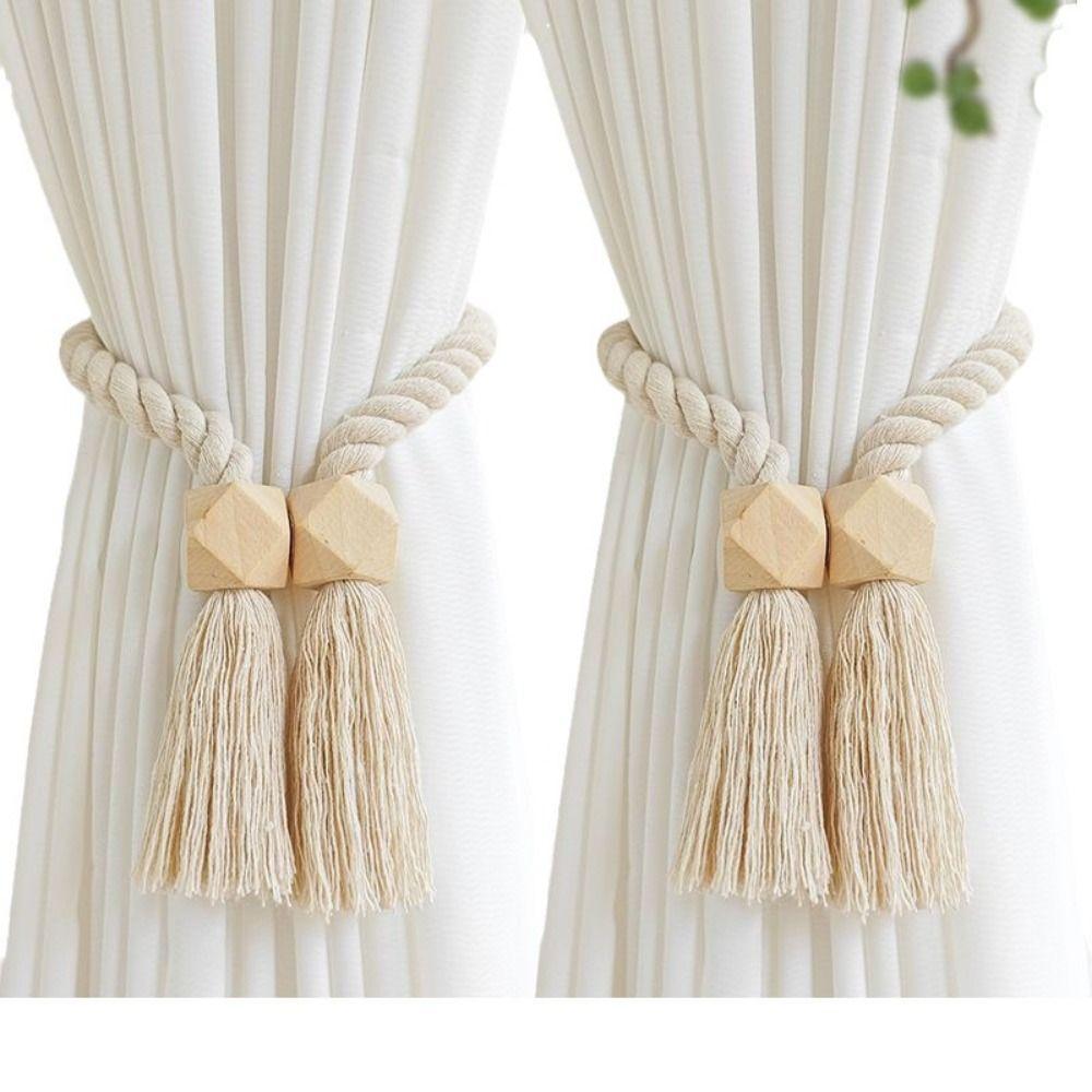 Solid Wood Curtain Tieback Hand-woven Window Curtain Buckles Curtain Rope Holders Living Room