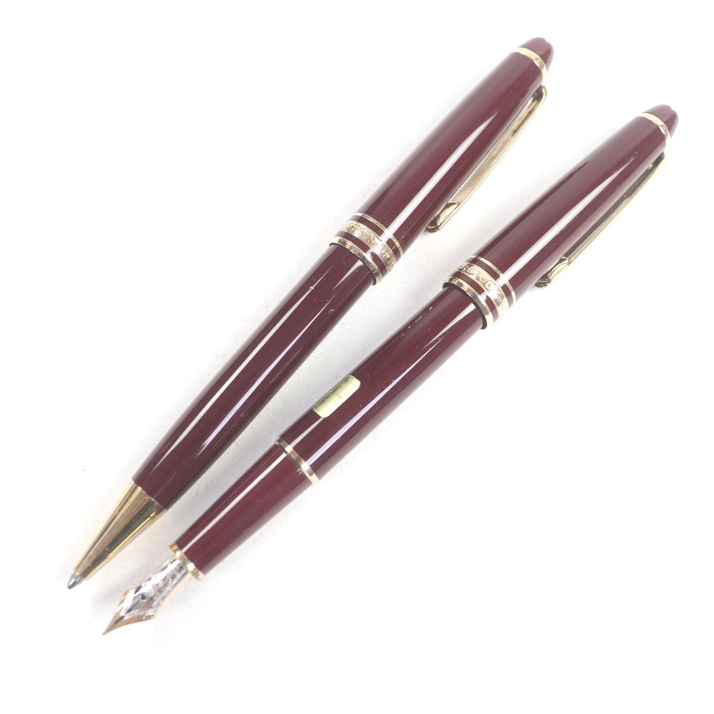 Great MONTBLANC Ballpoint Pen Set of Two Fountain Pens Bordeaux Gold 14K Mens Used