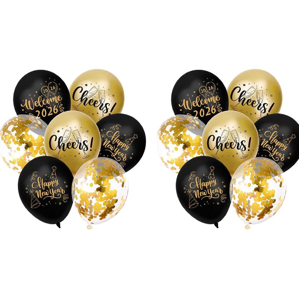 2026 Happy New Year Banner, Black and Gold Party Decorations New Year's Day Gala Party Decorations and Hanging Ornaments