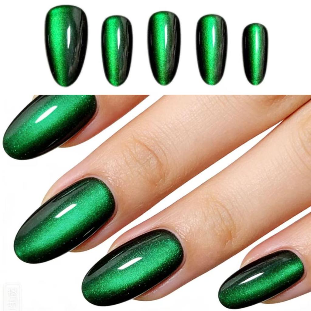 Flashy Almond Cat Eye Wearable Nails Collection - High-End Whitening Manicure for Summer