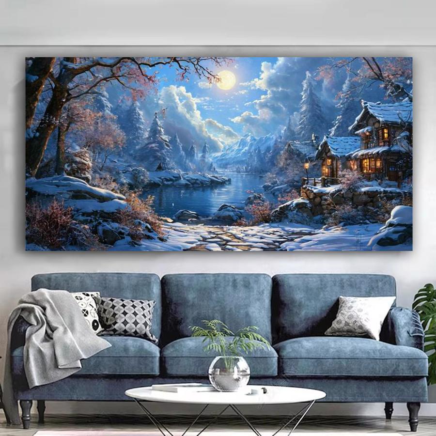 Winter Scenery House Large Size Diamond Painting Landscape Diy Full Square Round Drill Rhinestone Embroidery Mosaic Cross Stitch Kits Wall Decor