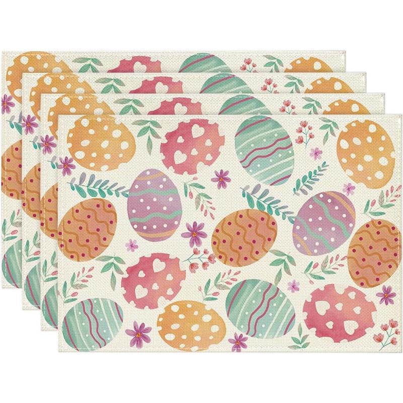 Cute Bunny Placemats Spring Floral Table Decor Dinner Mat Non-Slip Heat Resistant Tableware Pad for Kids Room Tea Party Decor 4PC-30X45cm