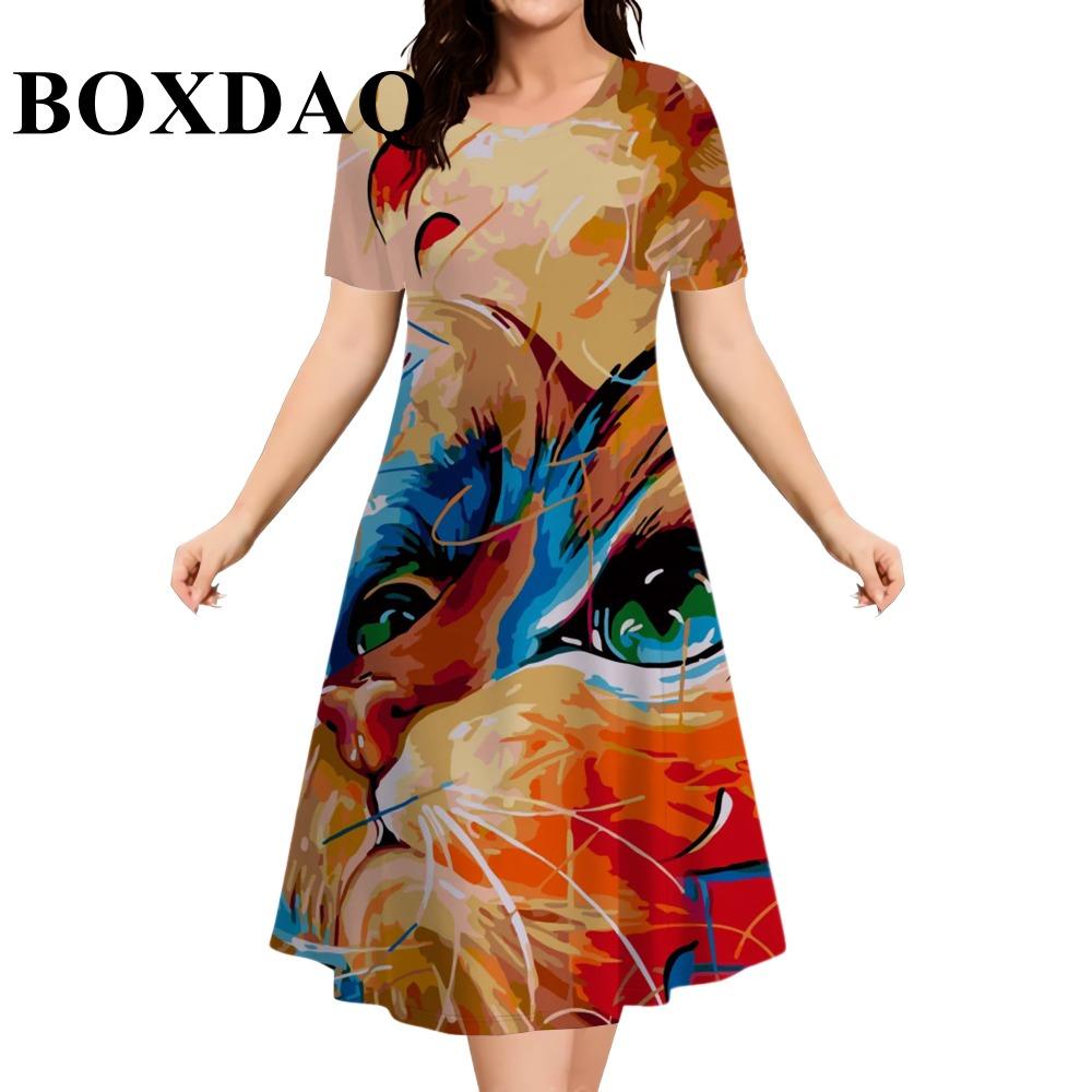 2026 New Women Dresses Fashion Plus Size Summer Flower 3D Print Short Sleeve Dress Casual Tie Dye Loose A-Line Dress Streetwear