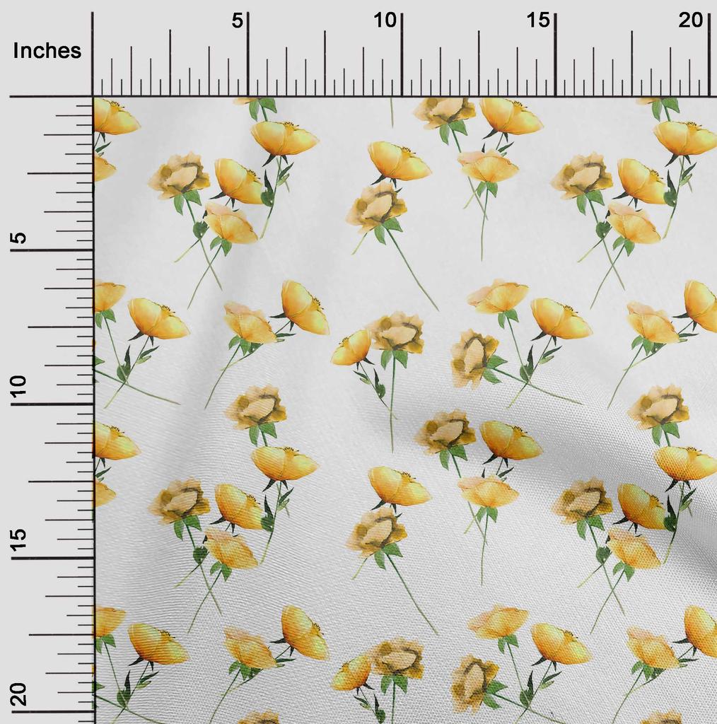 oneOone Cotton Flex Cream Fabric Flower & Leaves Watercolor Sewing Fabric By The Yard Print Diy Clothing Sewing 40 Inche