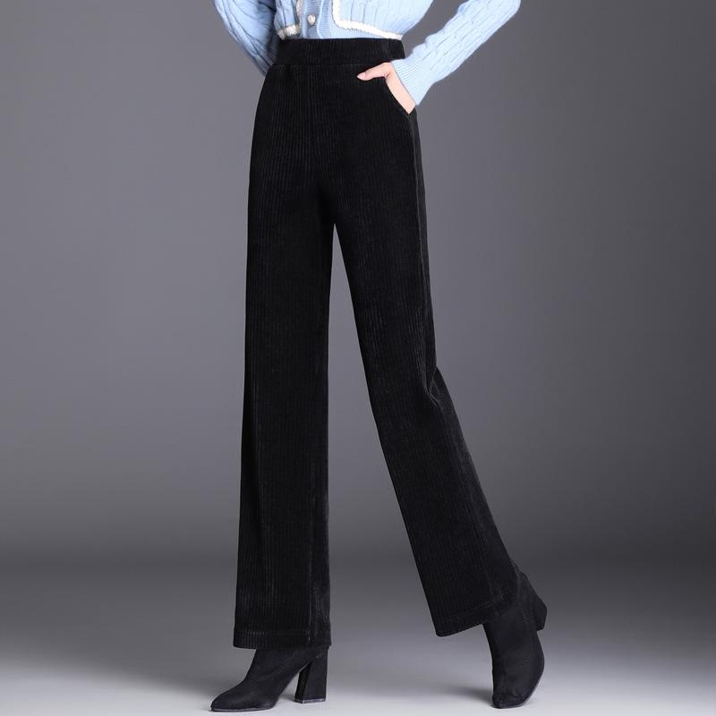 Women's Chenille Wide-Leg Corduroy Pants, Fleece or Non-Fleece, Plus Size, Autumn-Winter Casual Straight-Leg