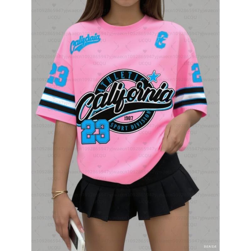 Women's Sports Jersey California 23 Print Short Sleeve T-Shirt Summer Graphic Tee Baseball Jerseys Plus Size Women Sport T-Shirt