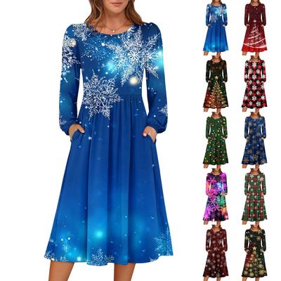 Women's Christmas Printed Fashionable Loose Round-neck Dress
