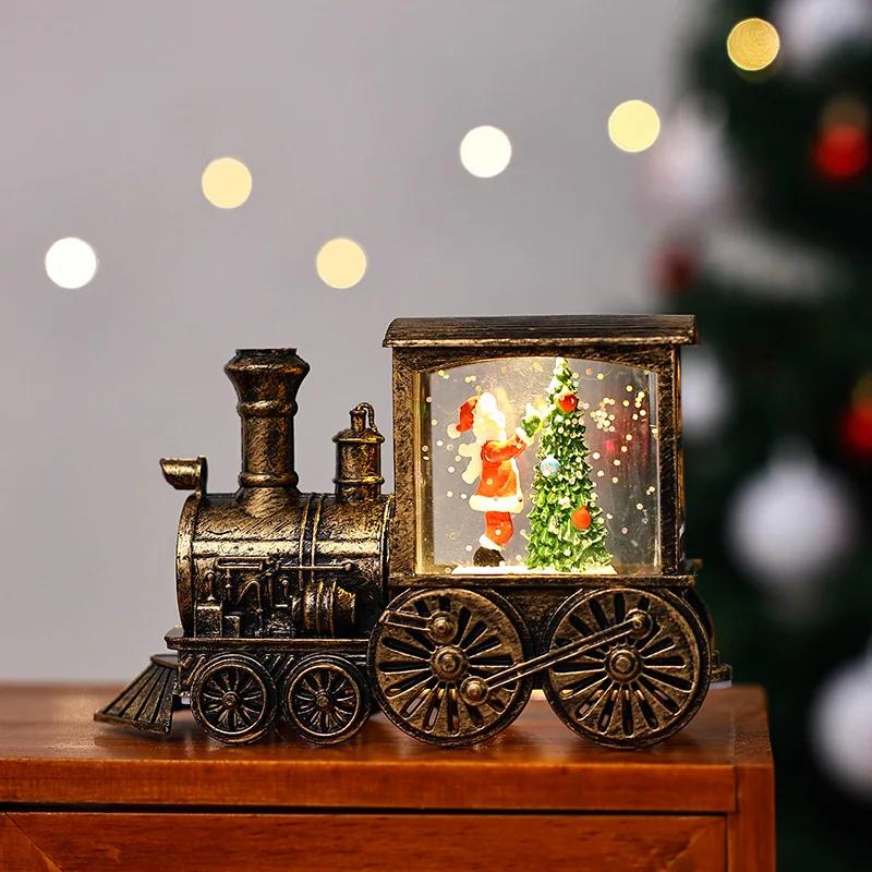 Christmas Luminous Train Ornament Santa Claus Snowman Sparkling Crystal Ball Desktop Lamp Decor Christmas Party Birthday Gifts