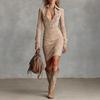 2025 Autumn European & American Slim-Fit Floral Long-Sleeve Lapel Dress for Women