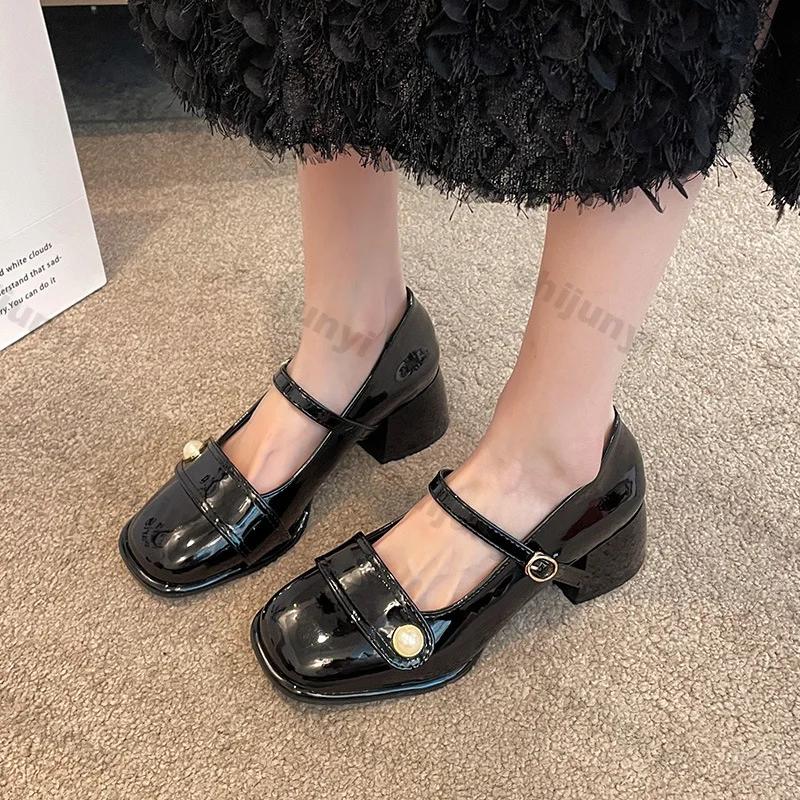 Fashion Fashion Platform Pumps for Women 2025 Spring New Strap Thick Heels Mary Jane Shoes Woman Round Toe High Heel Party Single Shoe