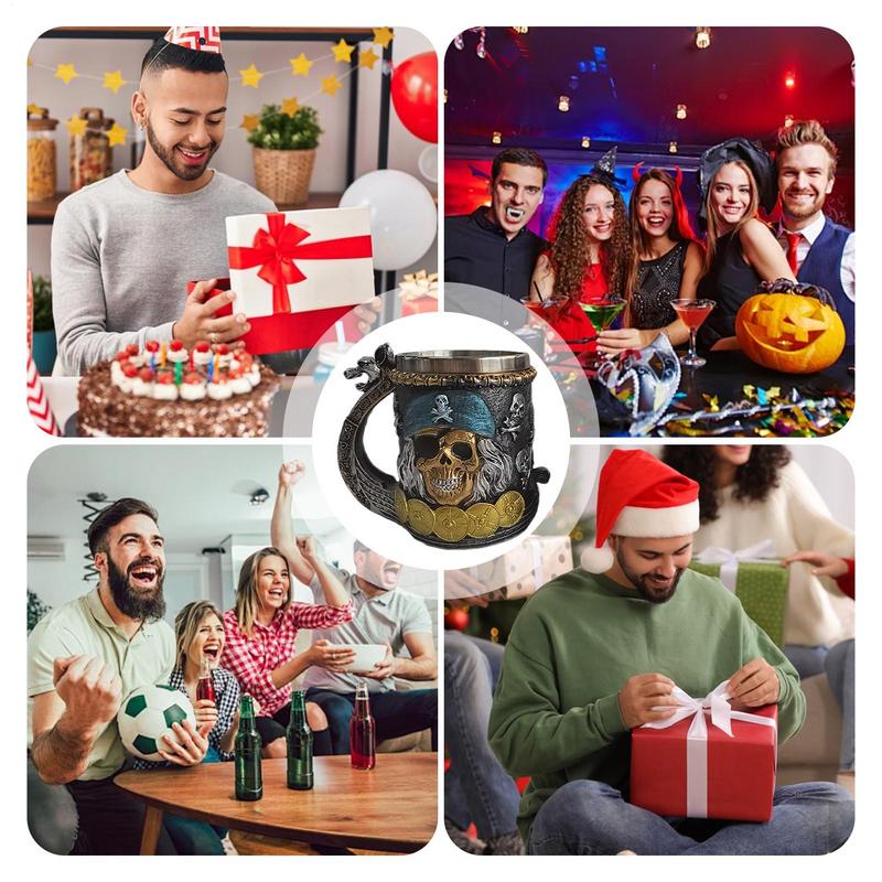 Coffee Beer Mug Cup Funny Mug With Pirate Theme Stainless Steel Coffee Cup & Beer Mug For Birthday Christmas New Year Anniversar