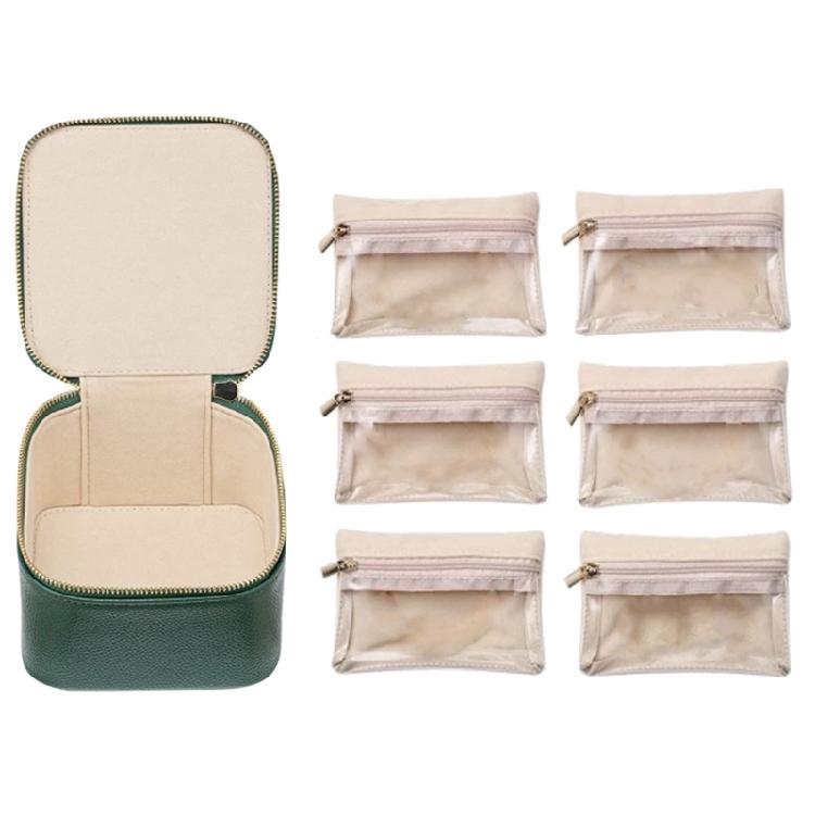 

Elegant Jewelry Case Convenient Jewellery Organizer PU Leather Rings Display Box зелений