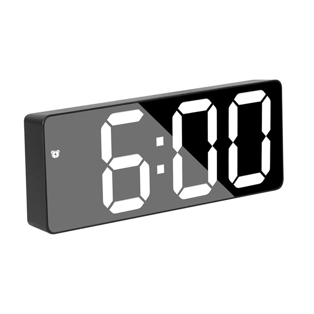 Table Digital Alarm Clock for Bedroom,Mirror Surface LED Electronic Clocks,Adjustable Brightness, Snooze Model,Voice Control