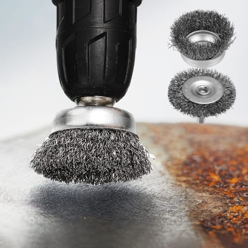 ULTECHNOVO Hexagonal Shaft Wire Brush Set, 6-Piece Set, Stainless Steel Abrasive Brushes, 3 Types: Disc, Umbrella, and Pen Shape, Rust Removal, Electr