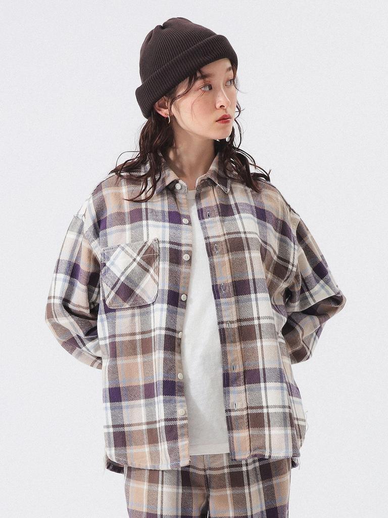 Beams Boy Women's Work Check Shirt, IVORY 2, L/S