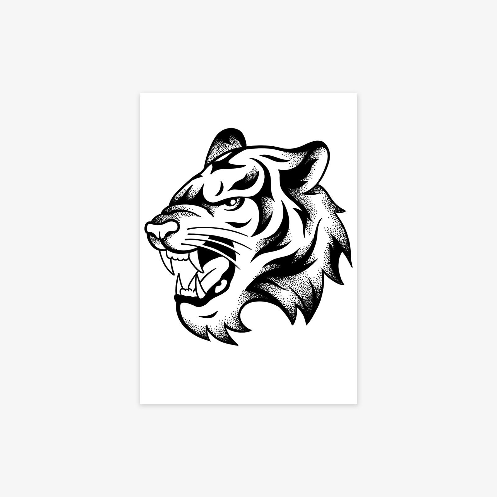 Ferocious Roaring Tiger Head Tattoo Sticker Dark Personality Domineering Men S Hand Neck Tattoo Sticker 7*10