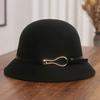 Belt buckle wool top hat female autumn and winter Hepburn style extravagant face small bucket hat dome retro versatile basin hat