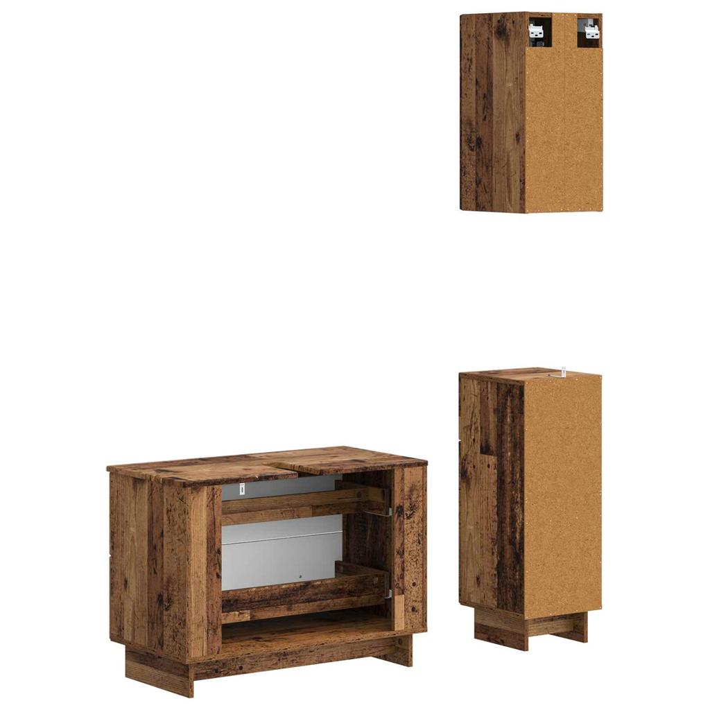 3 Piece Bathroom Cabinet System EDE Reclaimed Wood Particleboard