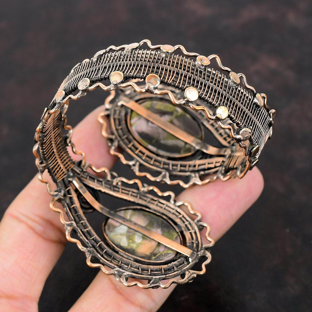 Kupfer Rosa Opal Armreif Kupferdraht umwickelt Edelstein Manschettenarmband Verstellbarer Armreif Handarbeit Schmuck Jahrestag Geschenk Kupferdraht Schmuck