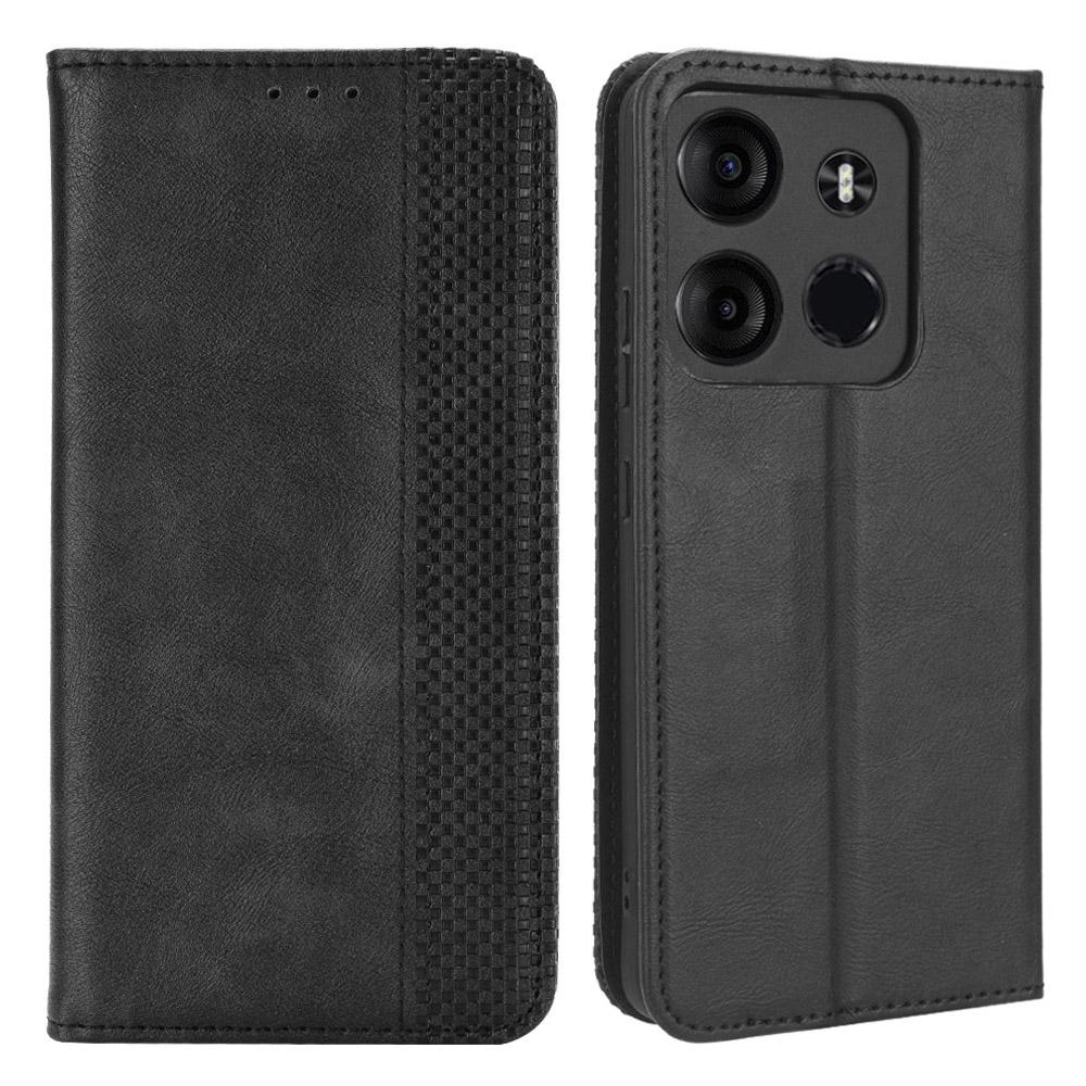 

For TECNO Spark Go 2023 4G Vintage PU Leather Magnetic Flip Cover Stand Wallet Phone Case Black