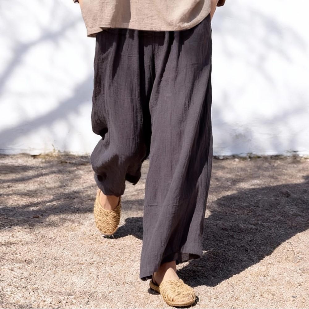 

Johnature Women Vintage Straight Pants Spring Chinese Style Solid Color Trousers Elastic Waist Loose Pants One Size черный серый