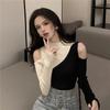 Woman Sweaters Women's Knitwear Autumn Sweater Slim-Fit Contrast Colors off-the-Shoulder Top Femme Chandails Pull Hiver