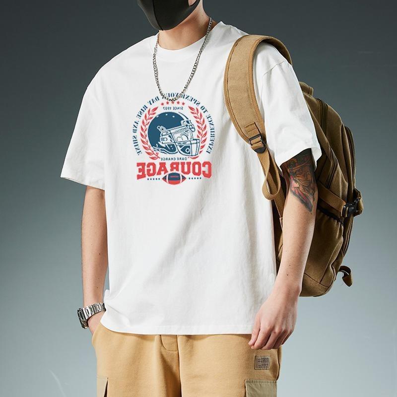 

Cotton Heavyweight Short Sleeved Versatile T-shirt for Men Half Sleeved Summer Loose Oversized Men s Clothing S