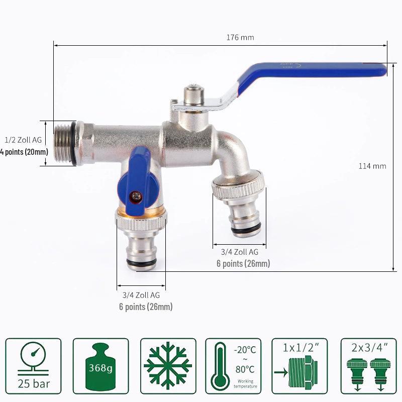 Outdoor Double-Control Brass Faucet for Kitchen and Garden