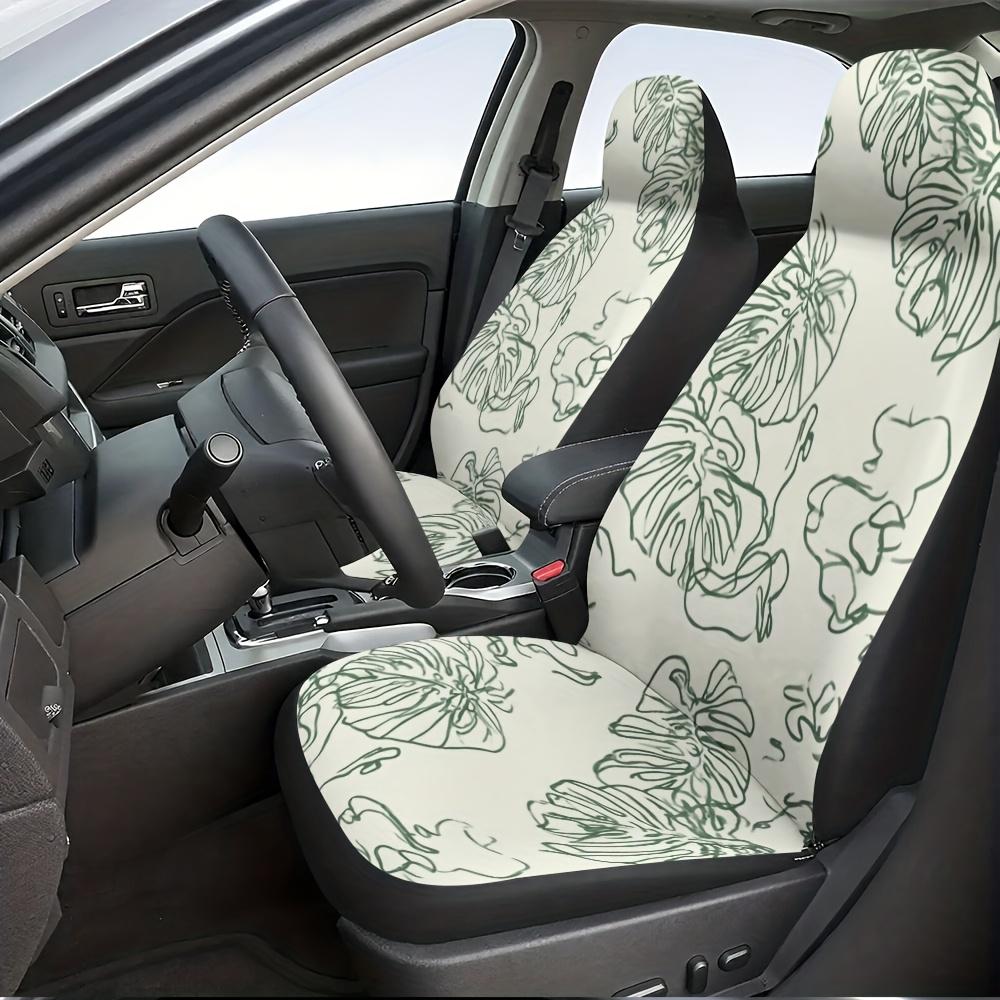 2 Stück Monstera Blatt Line Art Autositzbezüge - Moderne minimalistische Vordersitzbezüge mit grünem Blattmuster, Passend für Fahrer & Beifahrer