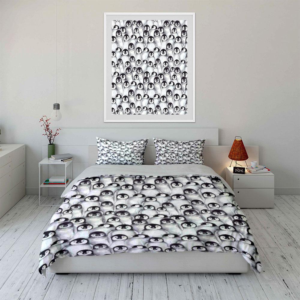 Penguin Pattern Home Decor Set Soft Skin-Friendly Bedding Set Includes 1 Duvet Cover And 2 Pillowcase Gift