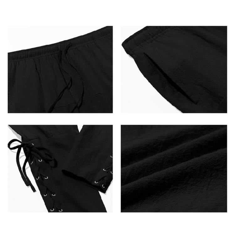 Men Pirate Pants Renaissances Ankle Band Pant Medieval Vikinges Navigator Pants Halloween Costume Cosplay with Drawstring