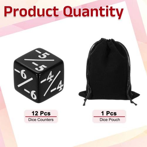 Uxcell 12-Piece Magic Dice Counter Acrylic D6 Life Token Dice Set with Pouch for Standard Card Games, Black