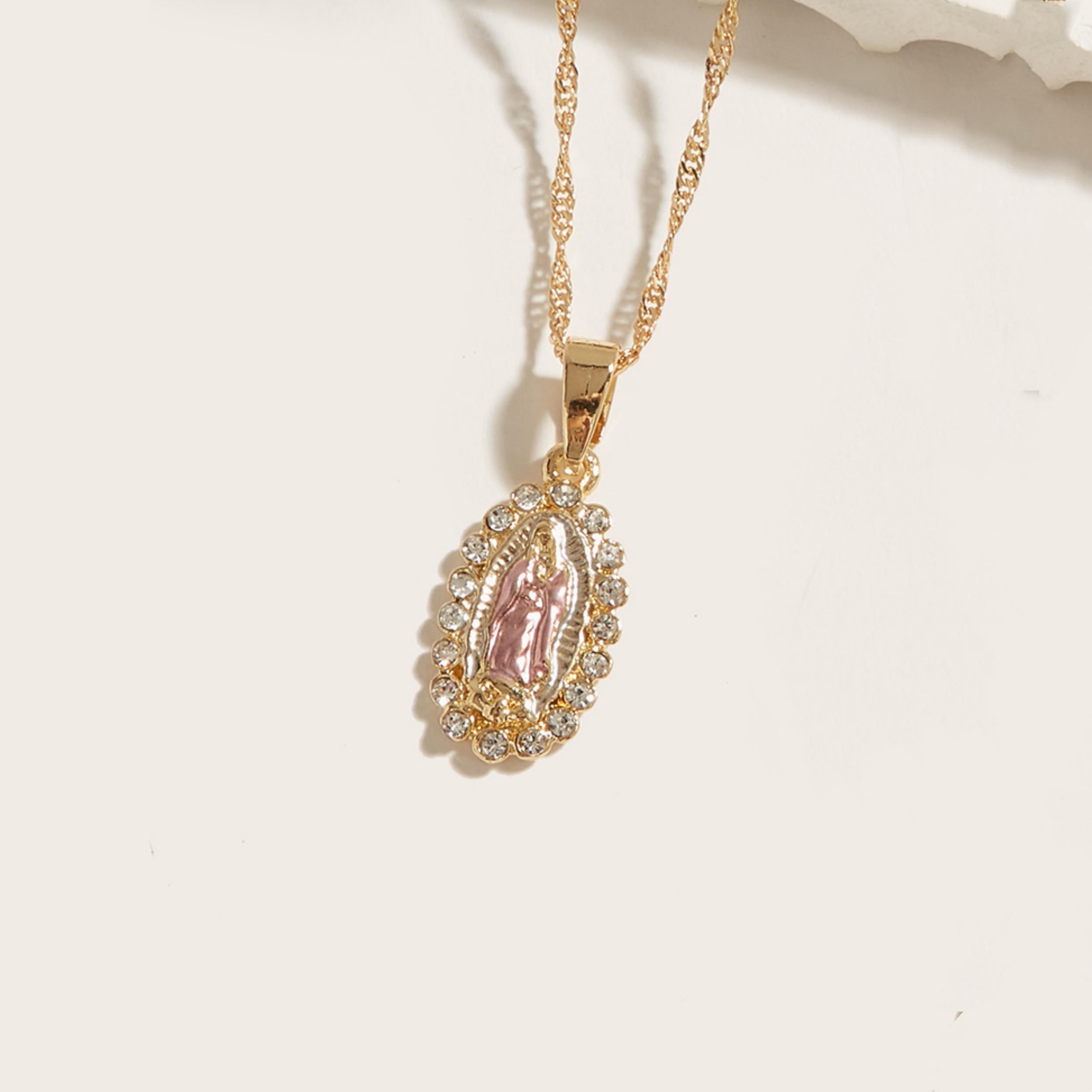 

Женское колье-подвеска из 14-каратного золота «Дева Мария Мама» розовый