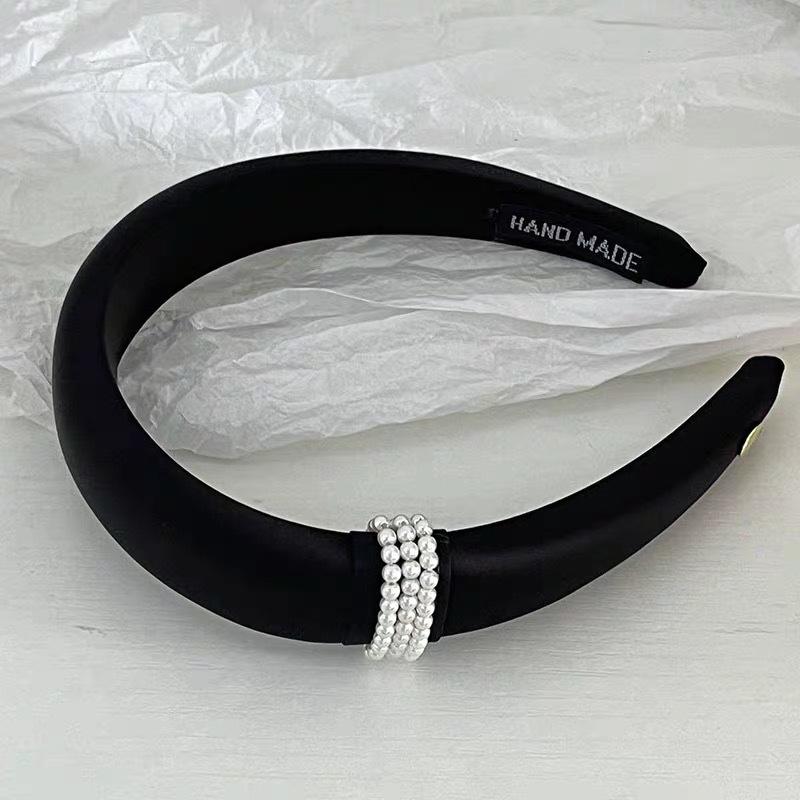 Pearl Hairband: Elegant High-Top Sponge Headband with French Chic Style