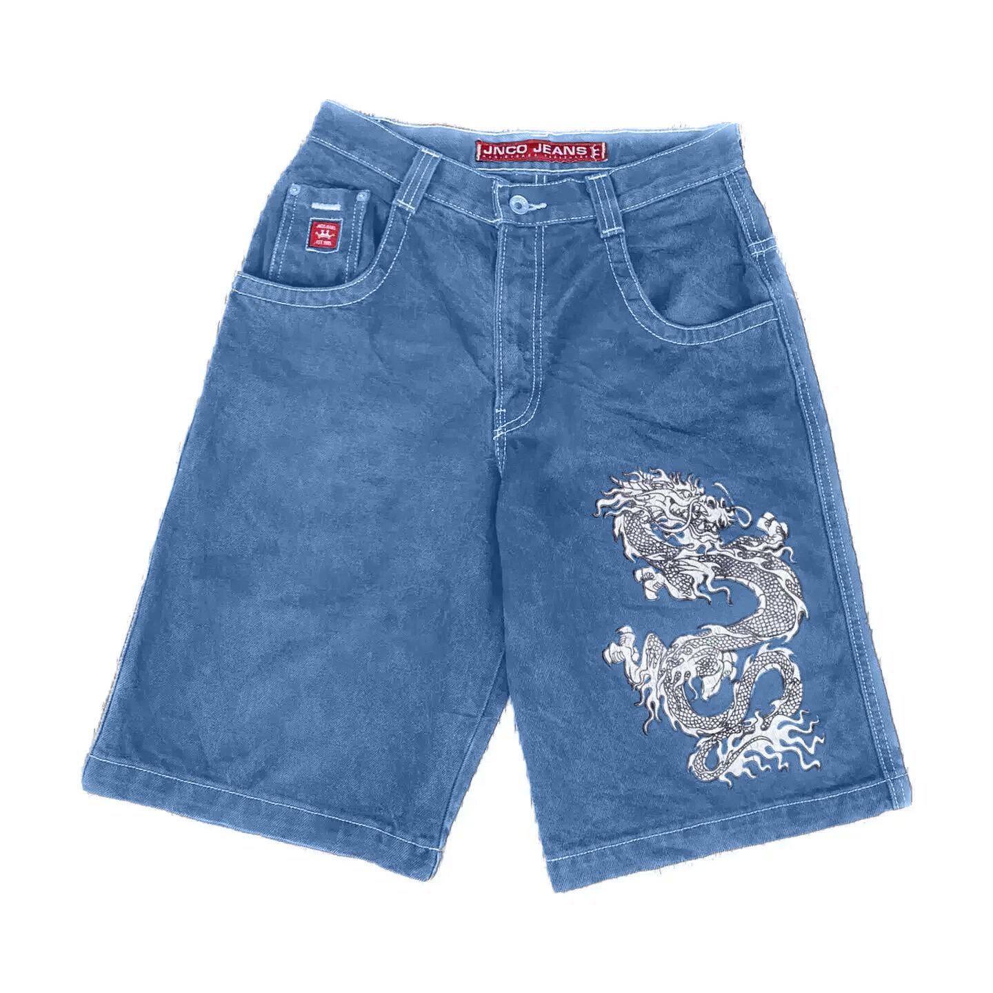 

Унісекс Y2K мішкуваті шорти Vintage American Streetwear друк джинсові шорти 2000-х років хіп-хоп чоловіки жінки повсякденні баскетбольні шорти S