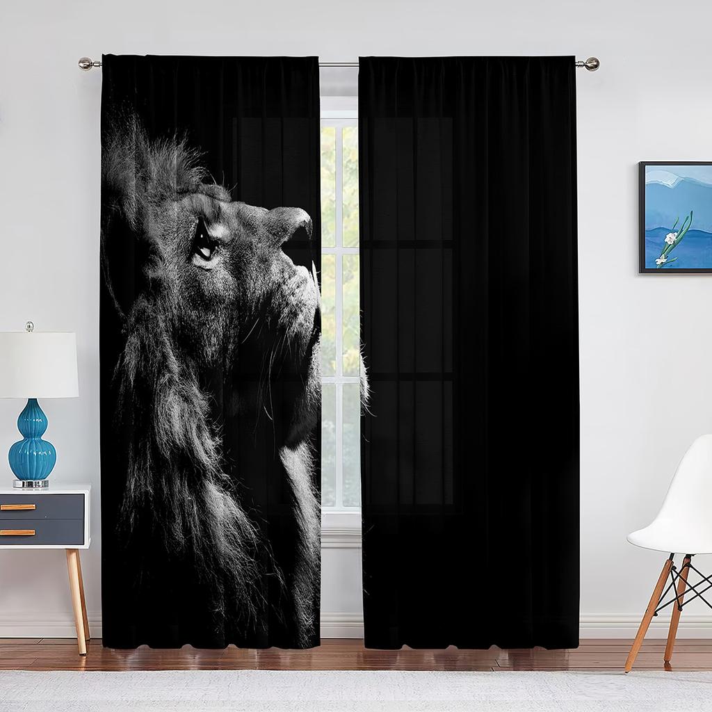 Tende in Tulle Tigre per Decorazione Soggiorno Foglie Verdi Animale Selvatico Tenda Voile Velata per Camera da Letto Cucina Tendaggi per Finestre Tende