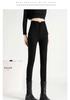 Women's Black High-Waisted Velvet-Lined Skinny Pants for Autumn/Winter 2025