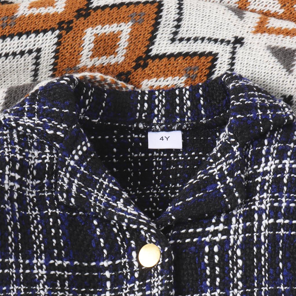 Girls Fashion Suit Autumn and Winter Children's Casual Coat Turtleneck Top Plaid Skirt Hat Suit