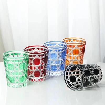 Artistic Fashion 300–350 ml kariertes rundes Weinglas, handgefertigtes Kristallglas, für Whisky, Wodka, Sake, Schnaps, exquisite Trinkgefäße