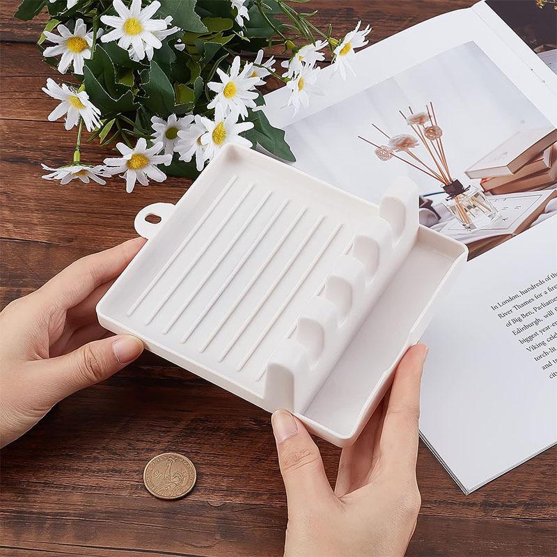 Desktop 4-Slot Paint Brush Holder Lightweight Plastic Art Organizer for Watercolor, Acrylic, Oil Painting Space-Saving