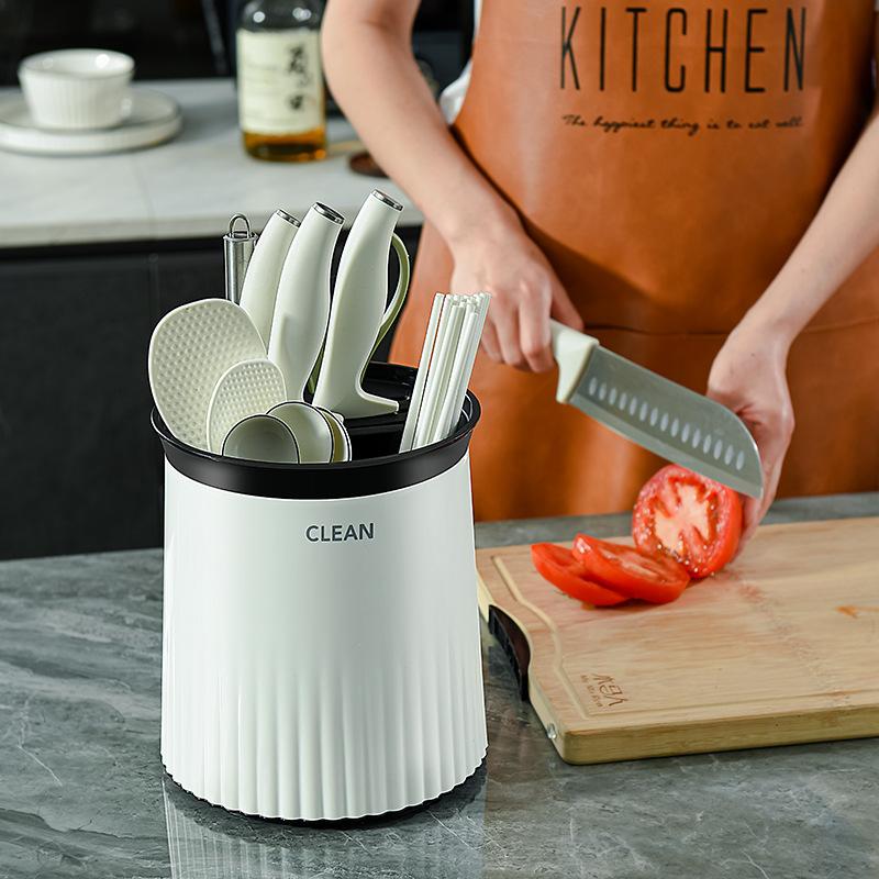 Multi-functional Knife Rack, Draining Chopstick Box, Spoon and Tableware Storage Cylinder, Kitchen Rotating Knife Rack