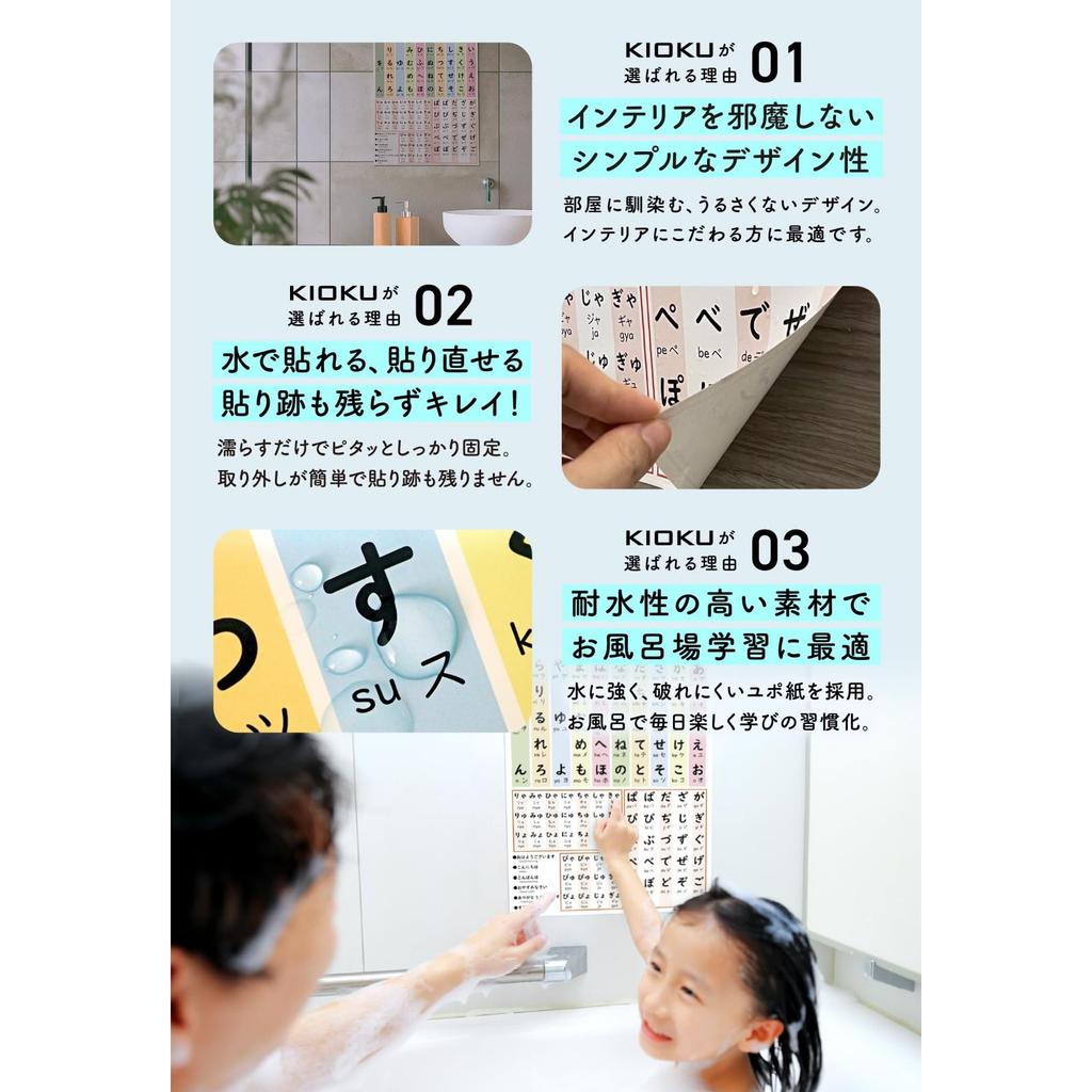 KIOKU Hiragana Katakana Wasserdichtes Poster Hergestellt in Japan Aiueo Tabelle für Prüfungen Pädagogisches Lernen A3 Größe (Hiragana-Poster)