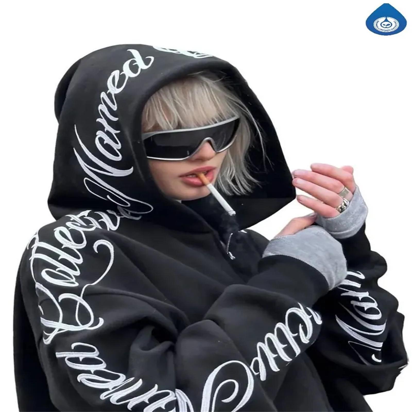 

Кардиган-куртка с вышивкой букв, свободные худи на молнии для мужчин и женщин XL чёрный