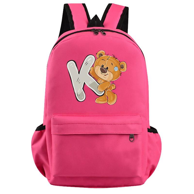 Schöner kleiner Bär-Rucksack mit 26 englischen Buchstaben, Teenager-Schultasche für Mädchen, Jungen, Rucksack mit großer Kapazität, Büchertasche für Kindergeschenke
